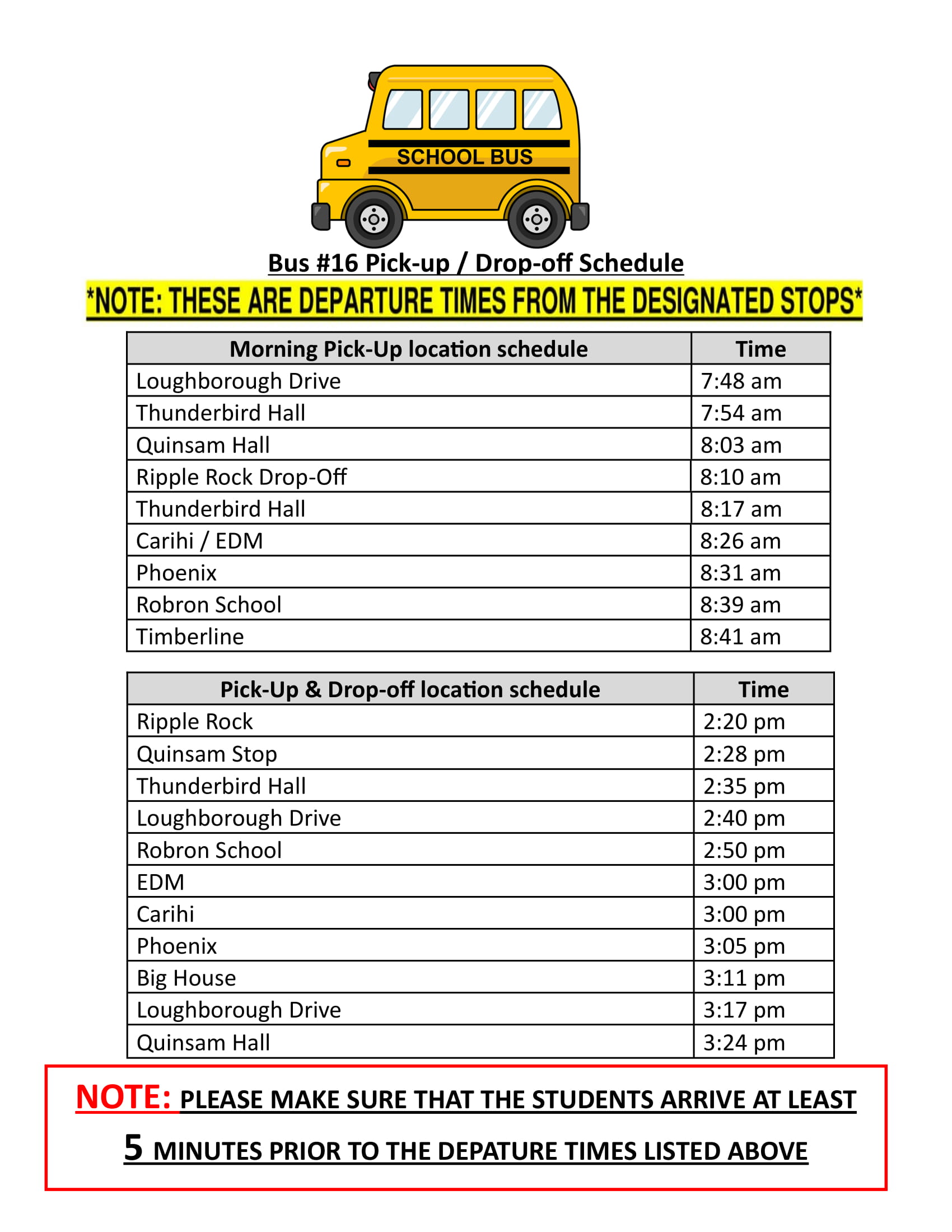 NEW BUS SCHEDULE Wei Wai Kum First Nation